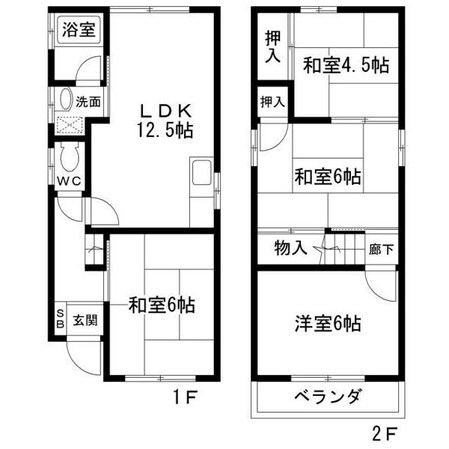 羽曳野市高鷲貸家の物件間取画像